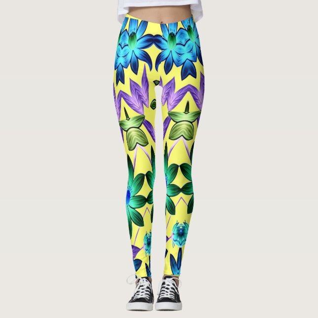 Farbenfrohe abstrakte, stilvolle Blumenmuster Leggings (Vorderseite)