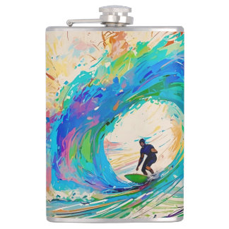 Farbenfrohe Abstrakte Surfer in der Barrel Wave Flachmann