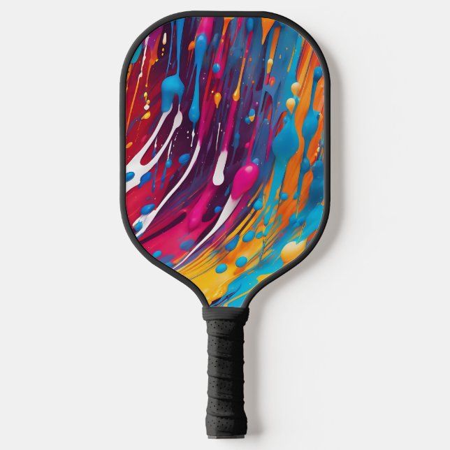 Farbenfrohe Abstrakte Tropffarbe Pickleball Schläger (Vorderseite)