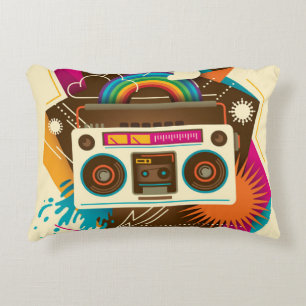 Farbenfrohe Abstrakte Vintage Radio-Illustration Dekokissen