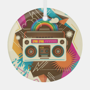 Farbenfrohe Abstrakte Vintage Radio-Illustration Ornament Aus Glas