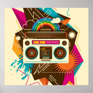 Farbenfrohe Abstrakte Vintage Radio-Illustration Poster