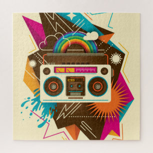 Farbenfrohe Abstrakte Vintage Radio-Illustration Puzzle