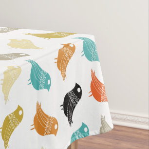 Farbenfrohe abstrakte Vögel Mid Century Retro Tischdecke