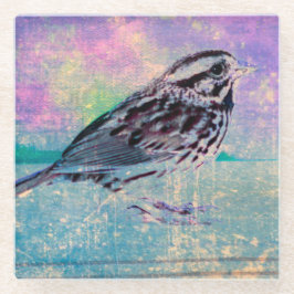 Farbenfrohe Abstrakte Vogelkunst: Lebhafter Songbi Glasuntersetzer