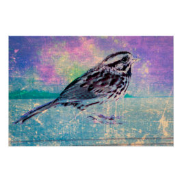 Farbenfrohe Abstrakte Vogelkunst: Lebhafter Songbi Poster