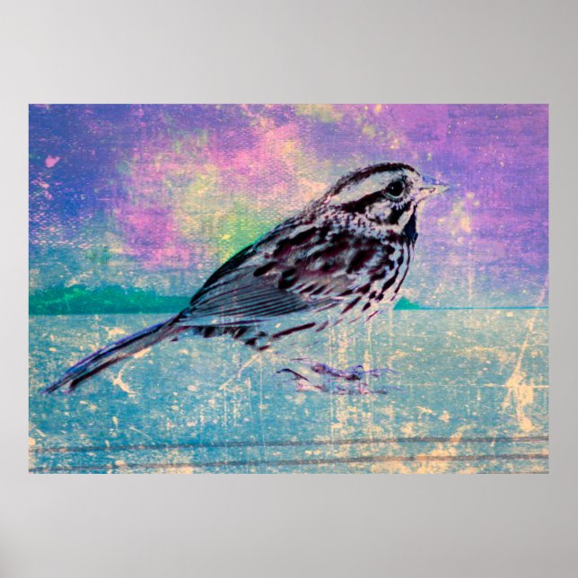 Farbenfrohe Abstrakte Vogelkunst: Lebhafter Songbi Poster (Vorne)