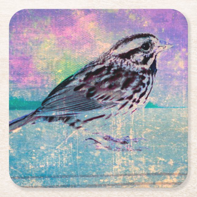 Farbenfrohe Abstrakte Vogelkunst: Lebhafter Songbi Rechteckiger Pappuntersetzer (Vorderseite)