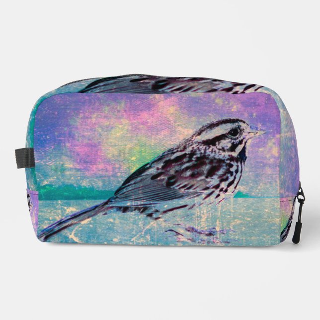 Farbenfrohe Abstrakte Vogelkunst: Lebhafter Songbi Waschbeutel (Vorderseite)