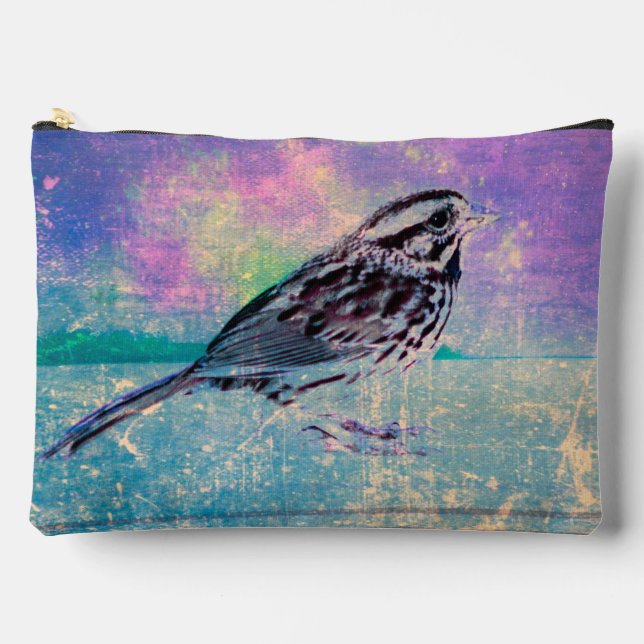 Farbenfrohe Abstrakte Vogelkunst: Lebhafter Songbi Zubehörtasche (Vorderseite)