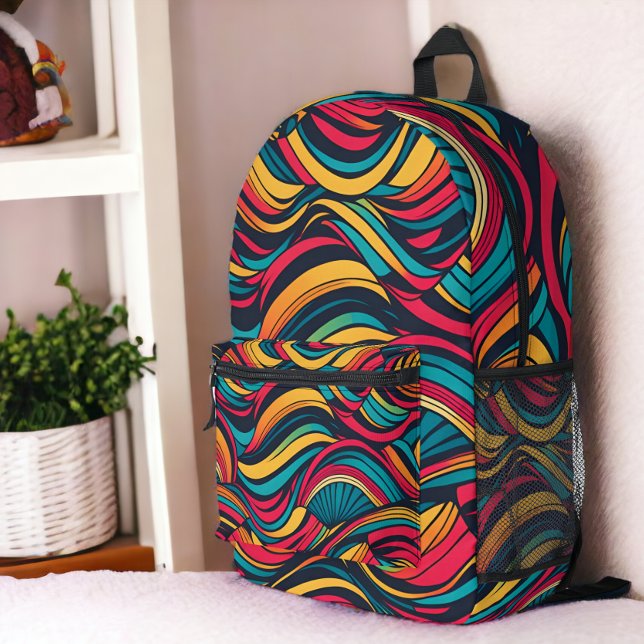 Farbenfrohe Abstrakte Wellenmuster Bedruckter Rucksack (Colorful Abstract Wave Pattern Printed Backpack from Ricaso. Fun, bold and trendy, for everyone)