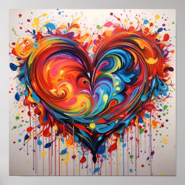 Farbenfrohe abstrakte, wirbelfarbene Herzwand Poster