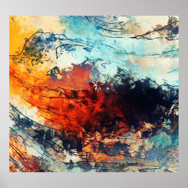Farbenfrohe Abstrakte zeitgenössische Kunst Poster (Vorne)
