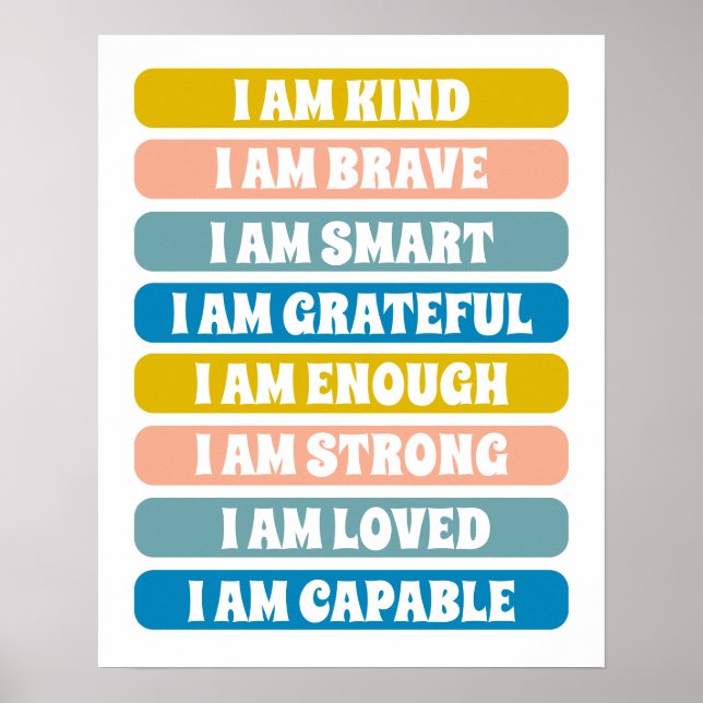 Farbenfrohe Affirmation für Kinder Kinderzimmer De Poster (Vorne)