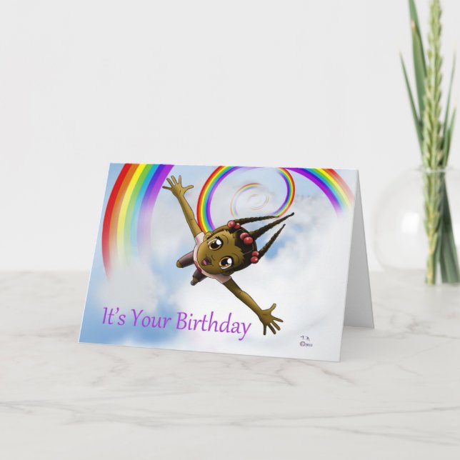 Farbenfrohe Afrikanerin Rainbow Birthday Karte (Vorderseite)