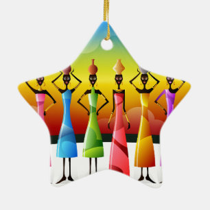 Farbenfrohe afrikanische Frauen mit Schiffen Keramik Ornament