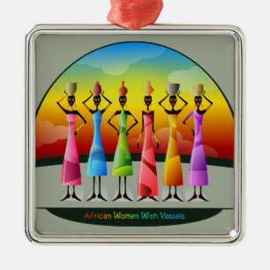 Farbenfrohe afrikanische Frauen mit Schiffen Ornament Aus Metall