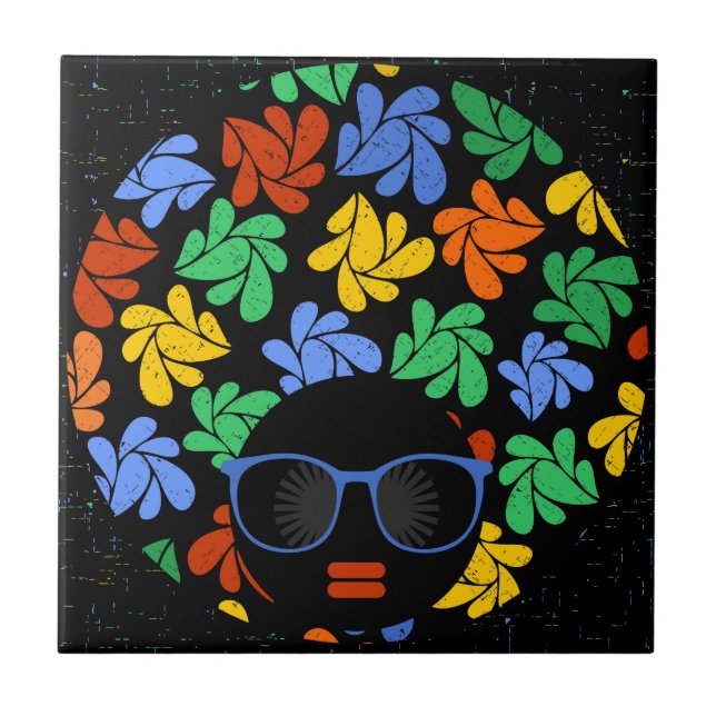 Farbenfrohe Afro-Liebe Fliese (Vorderseite)