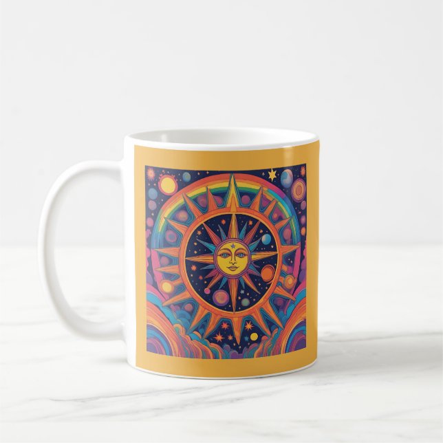Farbenfrohe AI Celestis Sun and Planets Kaffeetasse (Links)