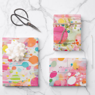 Farbenfrohe Akrylmalerei Geschenkpapier Set