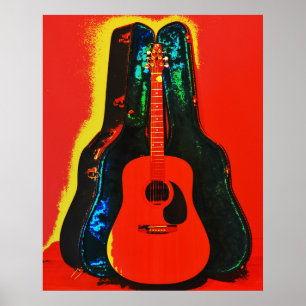 Farbenfrohe akustische Gitarre und Case Poster Art