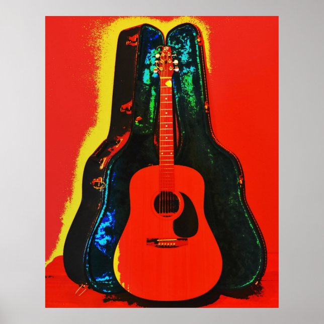 Farbenfrohe akustische Gitarre und Case Poster Art (Vorne)