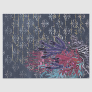 Farbenfrohe Algen und Fische auf blaue Decoupage Seidenpapier
