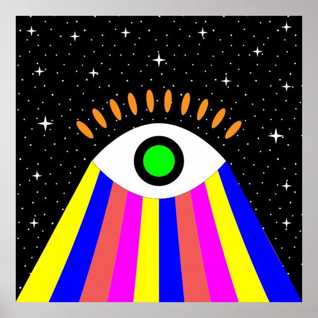 Farbenfrohe alles Auge flaches Design mit Sternen  Poster (Vorne)