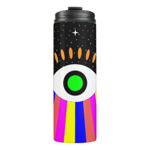 Farbenfrohe alles Auge flaches Design mit Sternen Thermosbecher