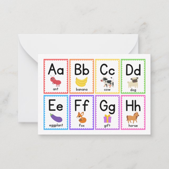 Farbenfrohe Alphabet Flash Cards für neugierige kl Mitteilungskarte (Vorderseite)