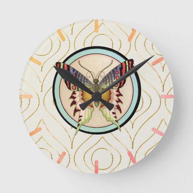 Farbenfrohe alte Schmetterlinge Runde Wanduhr (Vorderseite)