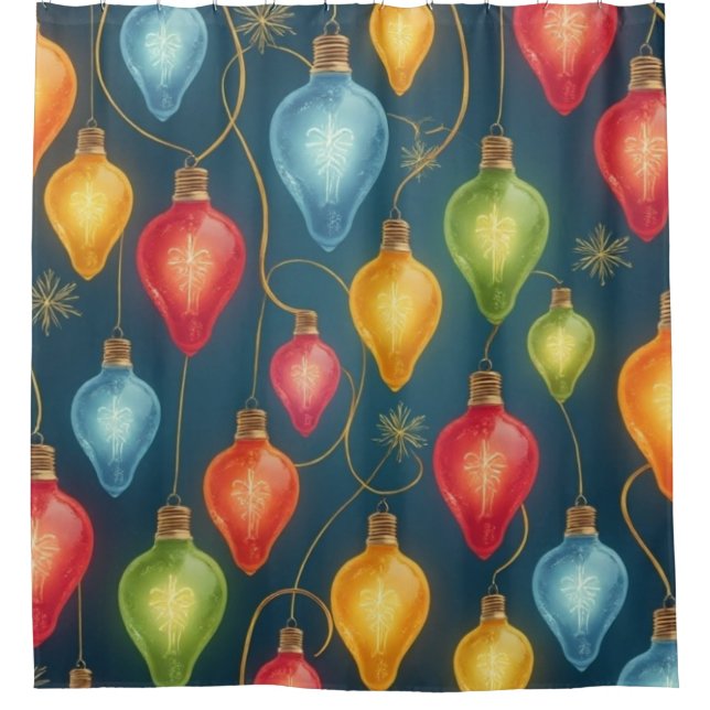 Farbenfrohe, altmodische Weihnachtsbeleuchtung Duschvorhang (Vorderseite)