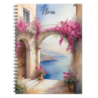 Farbenfrohe Amalfi Küste Aussicht Bougainvillea Notizblock