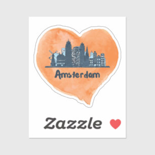 Farbenfrohe Amsterdam City Skyline Wasserfarbenher Aufkleber