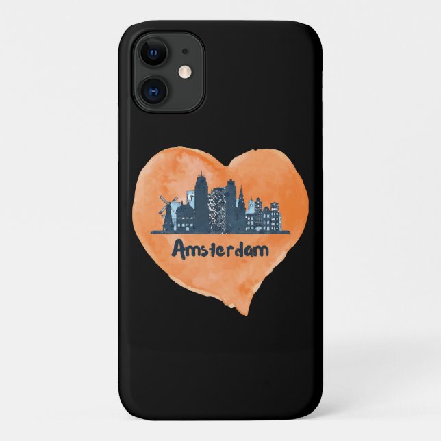 Farbenfrohe Amsterdam City Skyline Wasserfarbenher Case-Mate iPhone Hülle (Rückseite)
