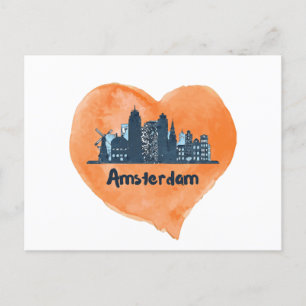 Farbenfrohe Amsterdam City Skyline Wasserfarbenher Feiertagspostkarte