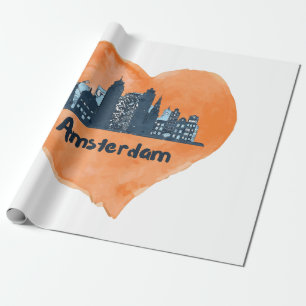 Farbenfrohe Amsterdam City Skyline Wasserfarbenher Geschenkpapier