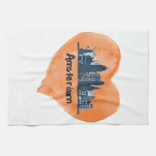 Farbenfrohe Amsterdam City Skyline Wasserfarbenher Geschirrtuch