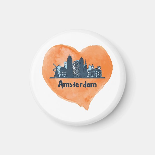 Farbenfrohe Amsterdam City Skyline Wasserfarbenher Magnet (Vorne)