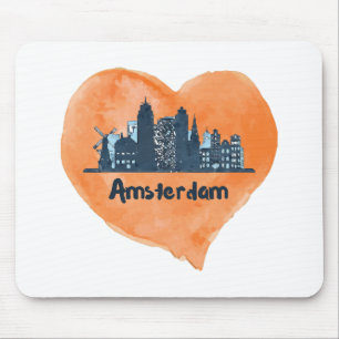Farbenfrohe Amsterdam City Skyline Wasserfarbenher Mousepad