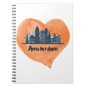 Farbenfrohe Amsterdam City Skyline Wasserfarbenher Notizblock