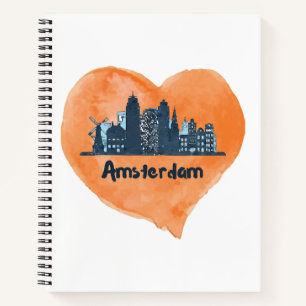 Farbenfrohe Amsterdam City Skyline Wasserfarbenher Notizbuch