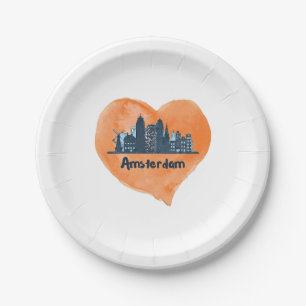 Farbenfrohe Amsterdam City Skyline Wasserfarbenher Pappteller