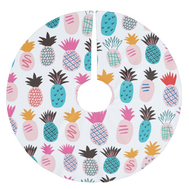 Farbenfrohe Ananas-Blätter, tropisches Doodle. Polyester Weihnachtsbaumdecke (Vorderseite)