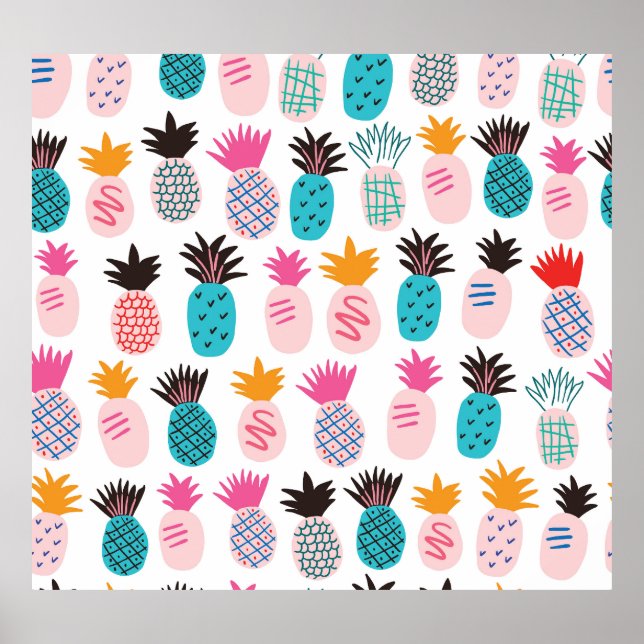 Farbenfrohe Ananas-Blätter, tropisches Doodle. Poster (Vorne)