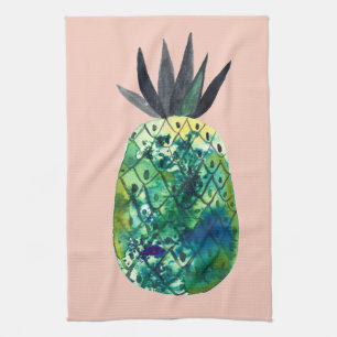 Farbenfrohe Ananas Blaues grünes Rosa Geschirrtuch