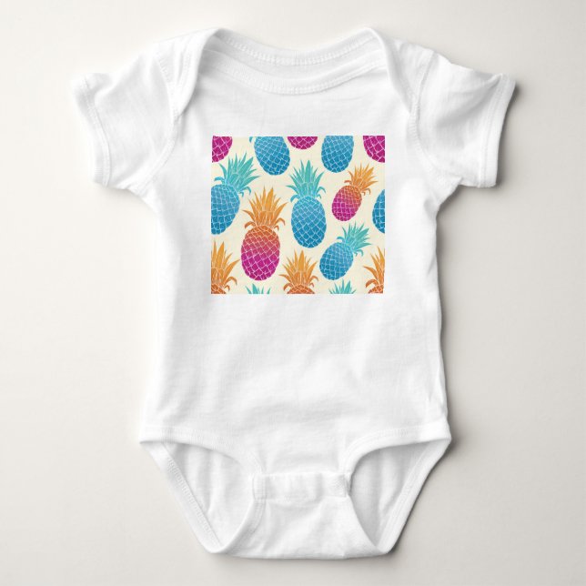 Farbenfrohe Ananas hellgelber Hintergrund Baby Strampler (Vorderseite)