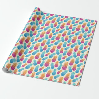 Farbenfrohe Ananas hellgelber Hintergrund Geschenkpapier