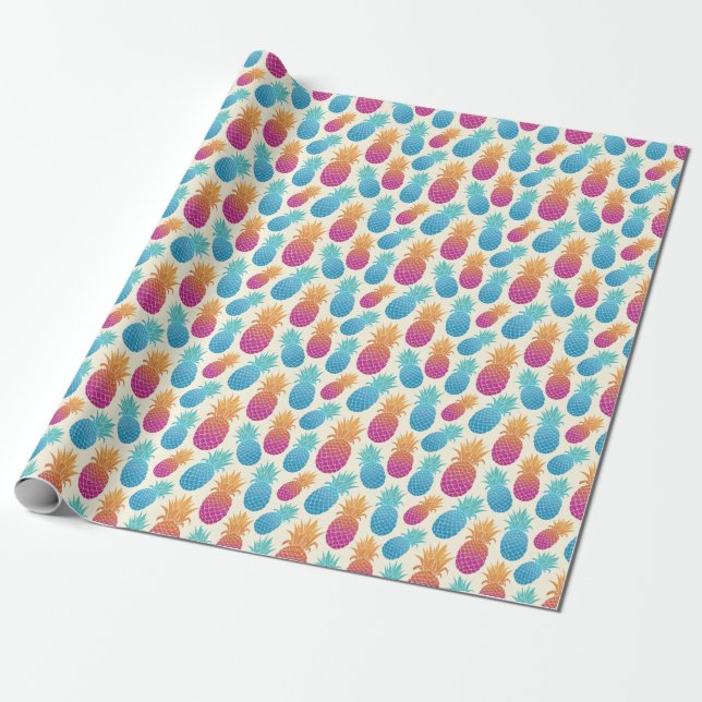 Farbenfrohe Ananas hellgelber Hintergrund Geschenkpapier (Ungerollt)