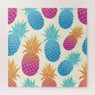 Farbenfrohe Ananas hellgelber Hintergrund Puzzle